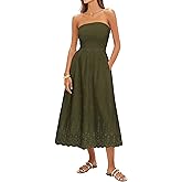 PRETTYGARDEN Womens Summer Dresses 2026 Sexy Sleeveless Tube Top Long Dress Eyelet Cotton Maxi Beach Sundress Pockets