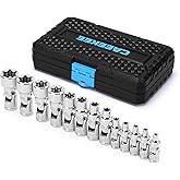CaeeKee 1/4" &amp; 3/8" Drive Universal External Star Socket Set, 13-Piece Universal Joint External Torx Socket Set, CR-V, Storage Case
