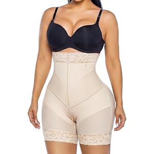 SHAPERX Tummy Control Shapewear Shorts Fajas Colombianas for Women | V-Shaped Faja Body Shaper with Removable Straps, Zip-Up
