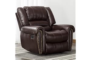 CANMOV Leather Recliner Chair, Classic and Traditional Manual Recliner Chair with Comfortable Arms and Back Single Sofa for Living Room, Brown