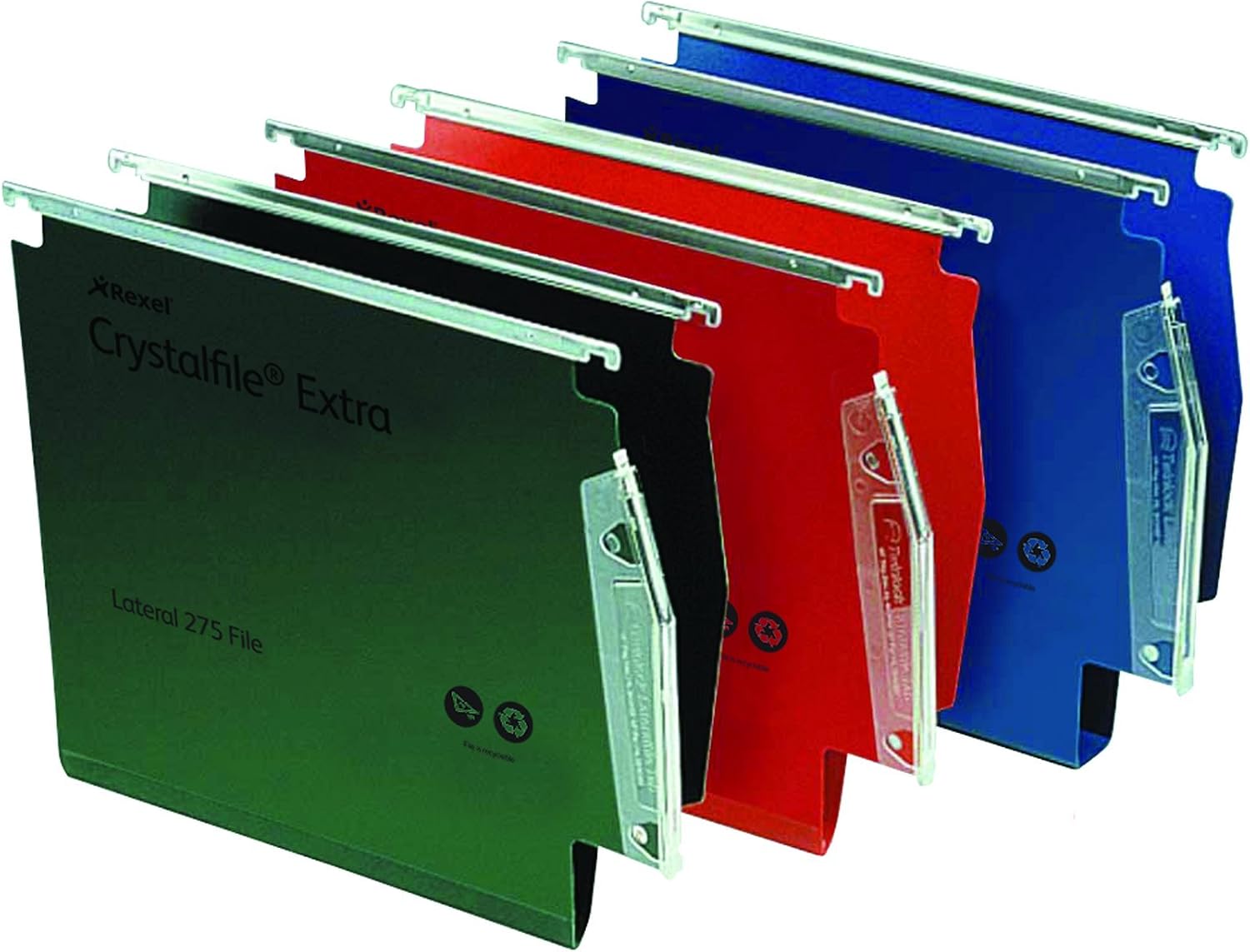 Rexel 275 Lateral Hanging Files with Tabs and Inserts, 30 mm base, Polypropylene, Red, Crystalfile Extra, Pack of 25, 70641 - Image 3