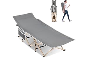Candockway Folding Camping Cot for Sleeping, Portable Cots for Adults, Heavy Duty Cot Bed 550LBS(Max Load), Extra Wider Cots with Large Pocket for Outdoor, Office, Beach
