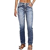 Flamingals Mid Rise Skinny Jeans for Women Trendy Wash Stretchy Butt Lifting Western Jeans with Pocket Back
