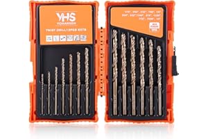 YOHANSEN 13Pcs Cobalt Drill Bit Set (1/16"-1/4"), M35 High Speed Steel, Twist Jobber Length for Hardened Metal, Stainless Steel, Cast Iron, Wood, and Plastics, with Index Storage Box