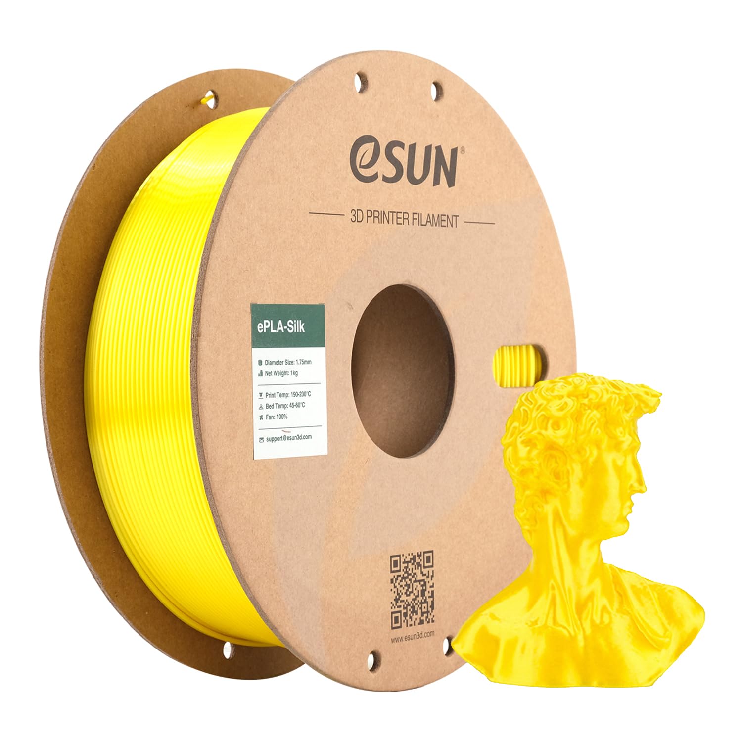 eSUN Silk PLA 1.75mm, Silky Shiny 3D Printer Filament, Dimensional Accuracy +/- 0.05mm, 1KG Spool (2.2 LBS) 3D Printing Filament for 3D Printers, Silk Yellow