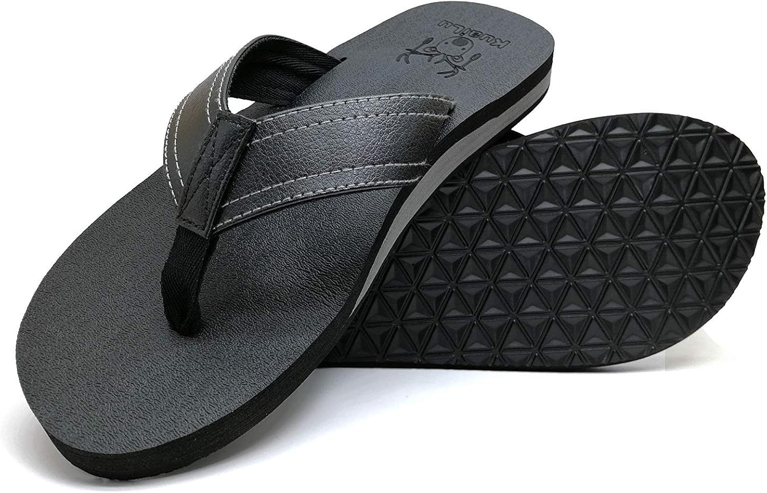 KuaiLu Flip Flops Herren Flach Weich Leder Bade Sandalen Comfy Breite Füße Badelatschen Yoga