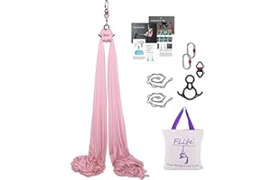 F.Life Aerial Silk 10 Yards Kit Durable Aerial Yoga Hammock with Hardware & Guide Aerial Swing for Acrobatic Flying Yoga