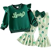 DUBASAM 2Pcs Toddler Baby Girl St. Patrick's Day Outfits Long Sleeve Sweatshirt Tops Clover Flare Pants Clothes