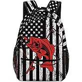 DOINBEE American Flag Bass Backpack, Funny Red Fish Bass Fishing Lure School Backpack for Kids Boys Girls Teens, Black and White Bookbag Laptop Bags Lightweight Hiking Travel Casual Daypack