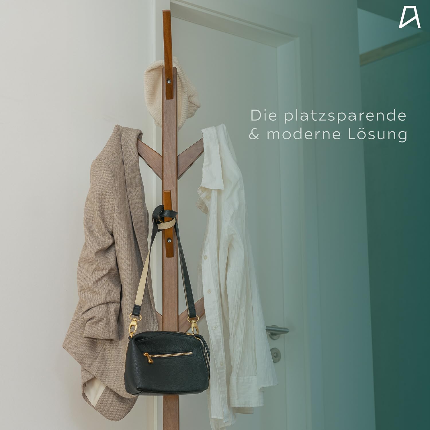 Staboos Massiver Garderobenständer Holz - Buchenholz Baum Garderobe mit Werkzeug - Jackenständer als Äste Garderobe - Standgarderobe (Nussbaum) 2