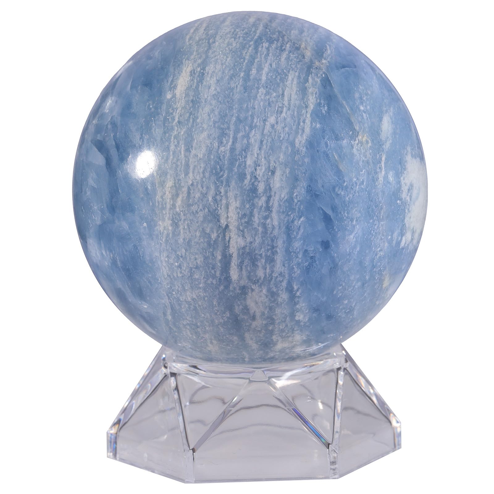 mookaitedecor 61-70mm Celestite Crystal Ball Sphere Ornament with Stand Crystals and Gemstones for Display Office Room Decor, Light Blue Celestite Stone Healing Crystal Ball with Gift Box