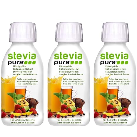 steviapura - Stevia flüssig Tafelsüße 3 x 150ml - OHNE FRUCTOSE - Natürlicher flüssiger Zuckerfreier Zuckerersatz ohne Kalori