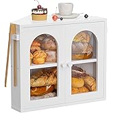 WOWLIVE 2 Tier Corner Bread Box for Kitchen Countertop with Acrylic Door | Bamboo Bread Storage Container for Homemade Bread, Large Bread Bin Farmhouse Breadbox Organizer, White, Medium