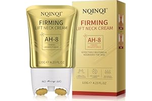 NQINQI AH-8 Firming Neck Cream with Roller - Neck and Chest Firming Cream to Lift, Tighten & Smooth Sagging Skin, Reduce Wrinkles & Hydrate for Youthful Neck, 4.23 Fl Oz