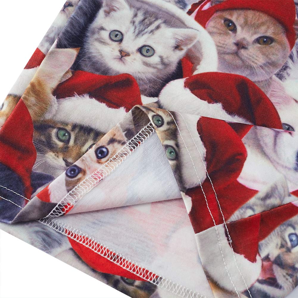 RAISEVERN Weiche Schlafanzughose Niedliche Weihnachtskatze Gedruckt Unterseiten Weihnachtsmütze Muster Schlaf Pjs Taschen Kordelzug Loungewear Hosen Geschenk für Teen Ehemann Freund