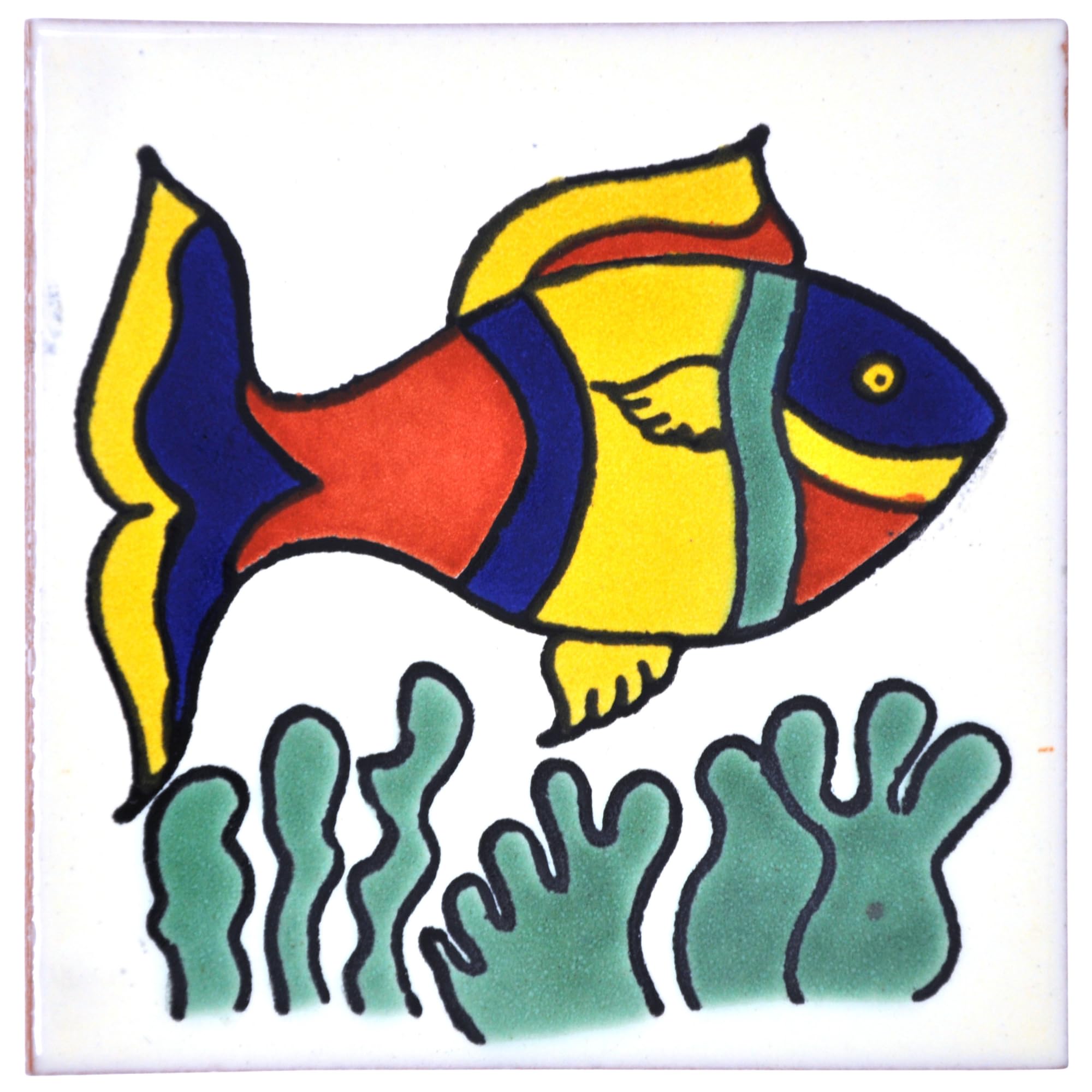 Tumia LAC Handmade Mexican Talavera Tile - Authentic Style Felix Ceramic Tiles for Crafts, Backsplashes and Home Improvement - 10 Pack