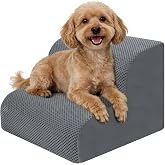 MOREZZF Dog Stairs for Small Dogs, 2-Steps Dog Ramp for Couch, Pet Stairs with Highly Supportive Foam and Non-Slip Bottom, Pet Steps for Cat &amp; Doggie (High 11.8Inch)