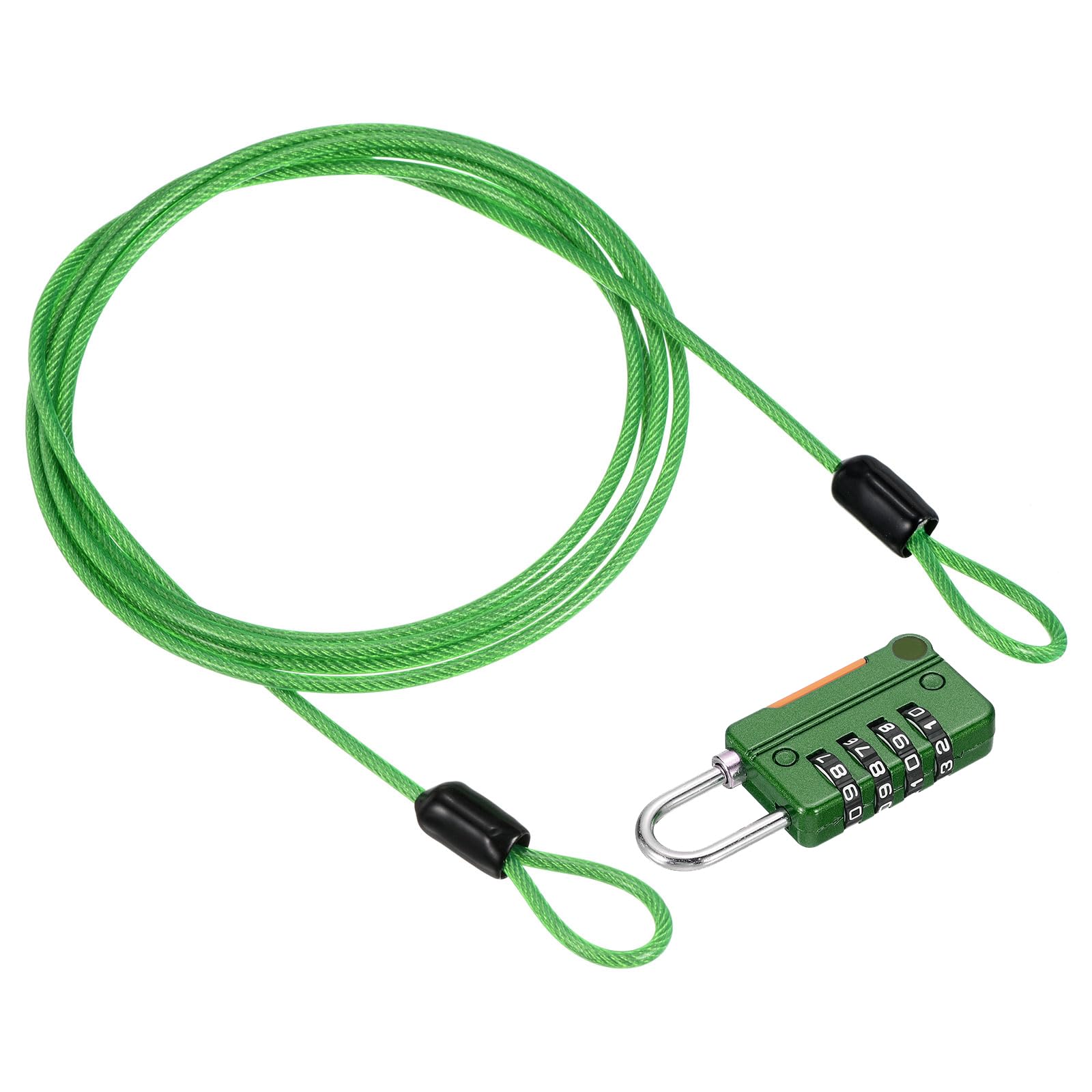PATIKIL Security Steel Cable with 4 Digit Combination Lock, 5Ft Coated Safety Wire Rope Double Loop Padlock for Outdoor Travel Luggage, Green