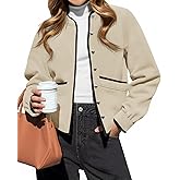 Cicy Bell Womens Button Down Bomber Jackets Puff Sleeve Cropped Pea Coats Casual Fall Color Block Outerwear