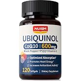 NUISM CoQ10 Ubiquinol 600mg Softgels, Coenzyme Co q 10 Supplement with Pqq Vitamins Black Pepper, Maximum Absorption Cq10 for Antioxidants, Vascular, Heart Health, Cellular Energy C0q-10 120 Count