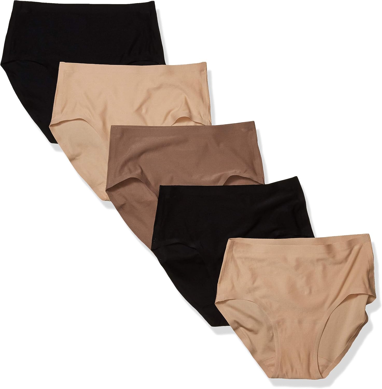 Chantelle Women's Soft Stretch One Size Seamless Hipster (5-Pack), Ultra Nude, Black, and Hazelnut, OS: Clothing