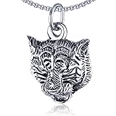 Xusamss Punk Rock Stainless Steel Animal Tiger Head Tag Pendant Charm Necklace