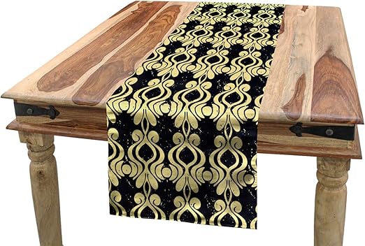 Amazon Com Ambesonne Damask Table Runner Grunge Victorian Motif Old Fashioned Murky Minimalistic Royal Art Deco Dining Room Kitchen Rectangular Runner 16 X 90 Pale Yellow And Black Home Kitchen