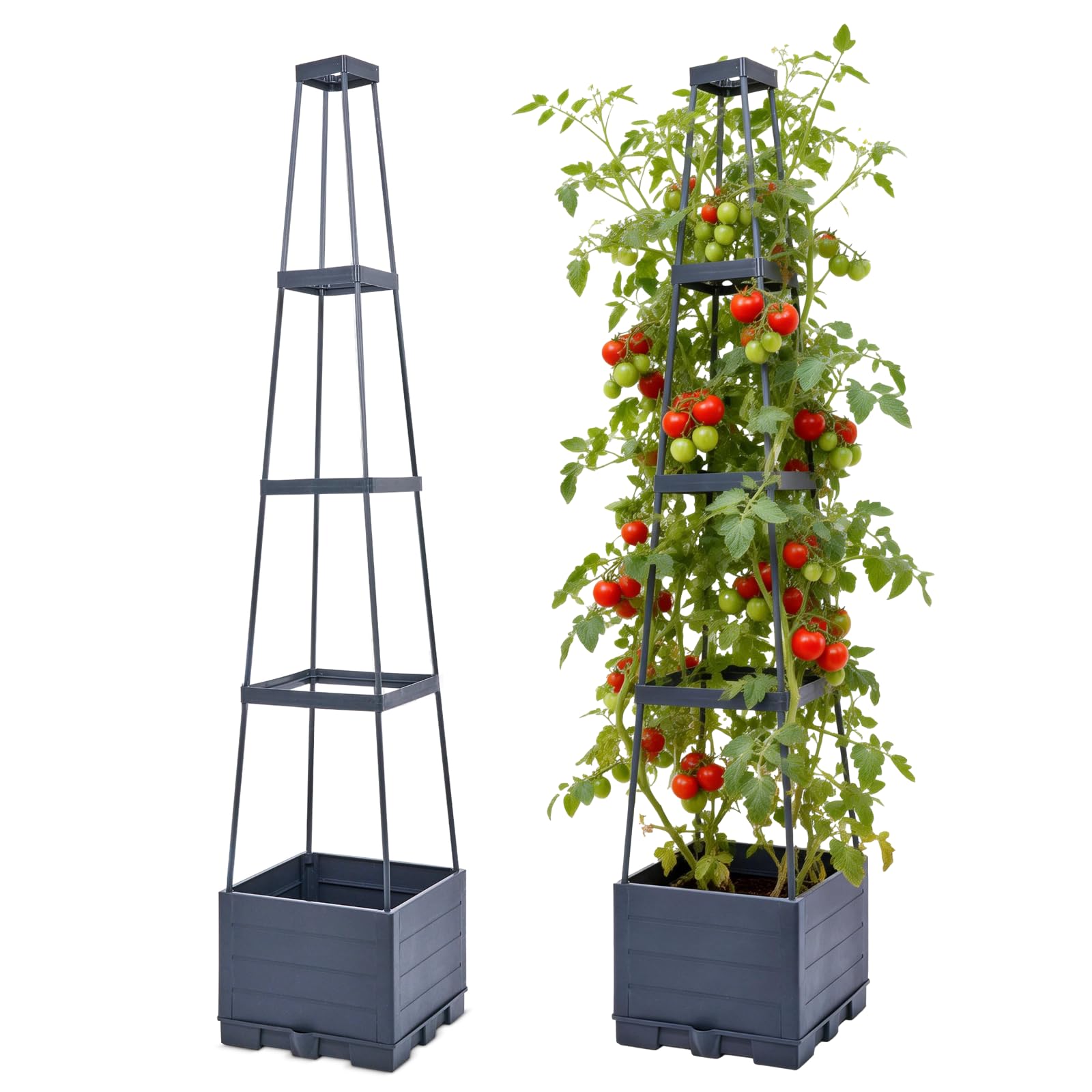 View 1 of 2 Packs Tomato Planter with Trellis, 56" Tomato Cages for Indoor & Outdoor Climbing Plants, Self Watering Raised Garden Bed Planter Box for Garden Patio