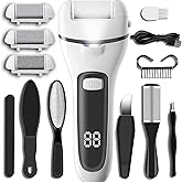 Callus Remover for Feet Electric Foot File, 13-in-1 Professional Pedicure Tools Foot Care Kit, Foot Scrubber Pedi for Hard Cracked Dry Dead Skin, 3 Rollers, 2 Speed, Battery Display (White&Grey)