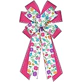 ABTOLS Large Spring Bows for Wreath, Pink Dot Wreath Bows Idyllic Bows for Front Door, Spring Colorful Floral Burlap Ornament Tree Topper Bows for Spring Indoor Outdoor Decor