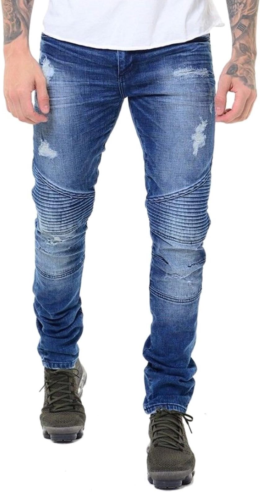 Mens Jeans Super Skinny Stretch Denim Designer Five Pocket Stylish Distress Rip Repair Biker Pants