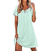 Ekouaer Nightgowns for Women Pleated Sleep Shirts Short Sleeve Night Shirts Comfy Ladies Sleepdress