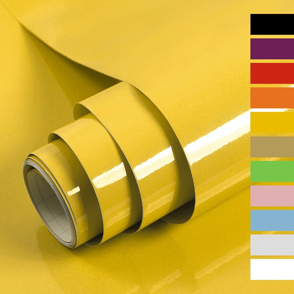 Hode Yellow Glitter Vinyl Wrap 60cmx5m Self Adhesive Wallpaper Glossy
