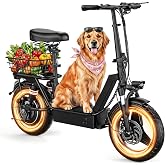 Electric Scooter with Seat &amp; Basket, 25/35 Miles Range, 1000W Peak Motor, 25MPH Speed, 14" Adult Electric Scooter with Foldable Design for Commuting
