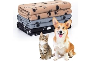Nobleza 3 Pack Puppy Blanket Super Soft Dog Blanket with Cute Paw Prints Washable Premium Warm Dog Blankets for Small Dogs Kitten and Other Small Animals， 30“ × 30“