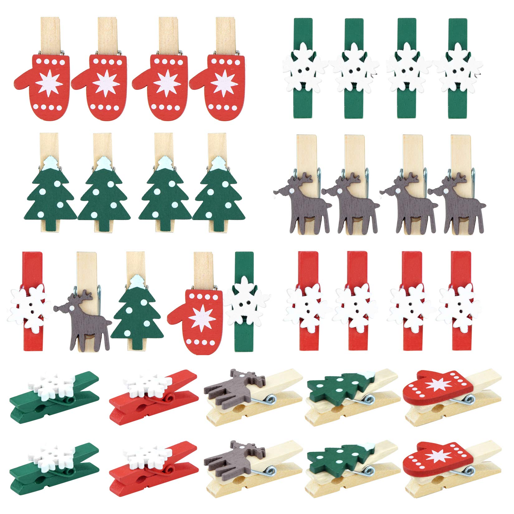 Photo 1 of 100pcs Christmas Wood Clips Xmas Tree Snowflake Elk Gloves Clothespins DIY Photo Pegs Hanging Clips for Party Favors Home School Art Craft Decor