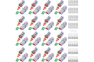 DEUTUSACC 134 PCS Deutsch DT Grey 2 Pin Connectors 16 Set, Waterproof Electrical Wire Connector with Stamped Contacts and Seal Plug for Truck, Off-Road Vehicles, Construction, Agriculture, Motorcycle Wiring