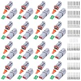134 PCS Deutsch DT Grey 2 Pin Connectors 16 Set, Waterproof Electrical Wire Connector with Stamped Contacts and Seal Plug for Truck, Off-Road Vehicles, Construction, Agriculture, Motorcycle Wiring