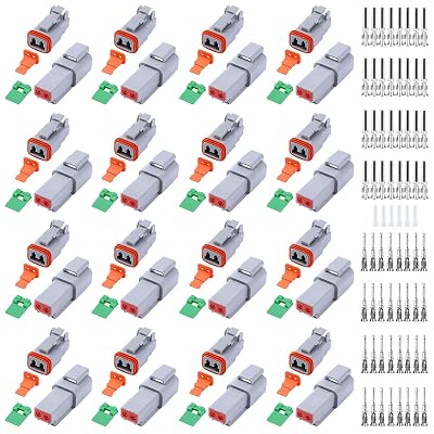 134 PCS Deutsch DT Grey 2 Pin Connectors 16 Set, Waterproof Electrical Wire Connector with Stamped Contacts and Seal Plug for Truck, Off-Road Vehicles, Construction, Agriculture, Motorcycle Wiring