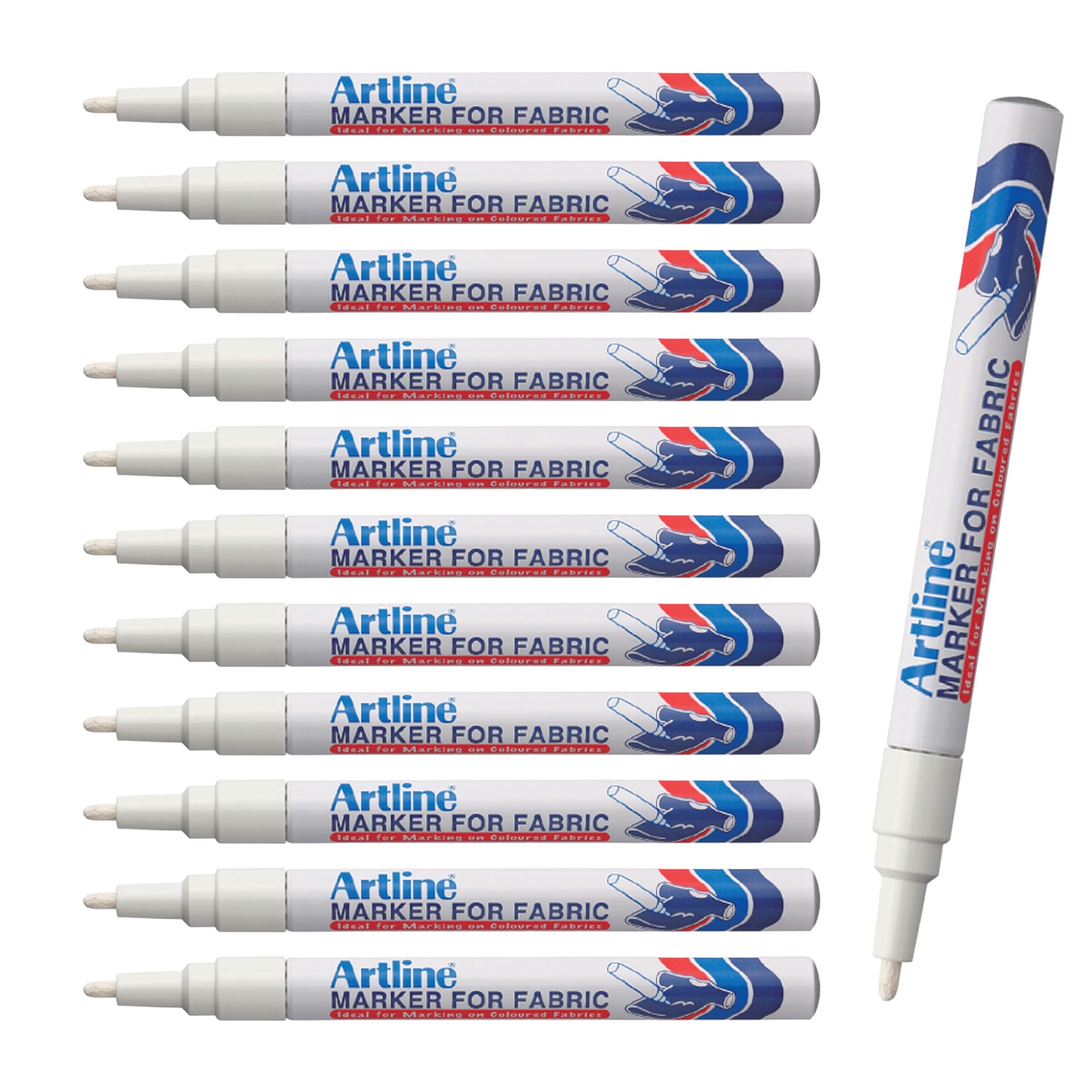 Artline Pack of 12 Laundry Marker Pens (White). Wash Resistant Fabric Pens Permanent for Clothes or Dark Linen, Fast Drying Clothes Marker Pens, No Fade After Washing - Genuine Artline Fabric Markers