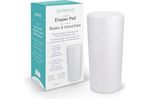 PUREPAIL Classic Diaper Pail – White, Blocks Odors with No Added Fragrance, Holds 20% More Diapers & Generates Less Waste, No Cutting, No Canisters, Includes 1 Pail + 2 Refill Bags + 1 Charcoal Filter