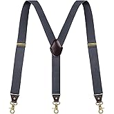 Vauhse Suspenders for Men, Adjustable Suspenders Gold Clip with Elastic Straps Y-Back Construction Heavy Duty for Work