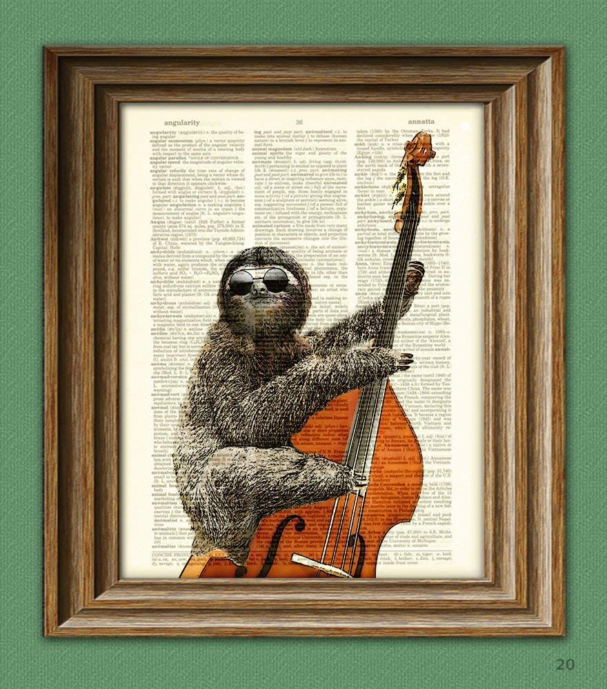 Jimmy Slothton Is In the Pocket Bass Playing Sloth Dictionary Page Book Art Print