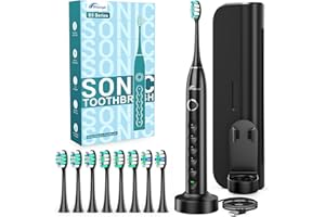 Rtauys Electric Toothbrush for Adults and Kids, Wireless Rechargeable Tooth Brush with 8 Replacement Heads, One Charge for 120 Days, 5 Modes Toothbrush with Travel Case, Black