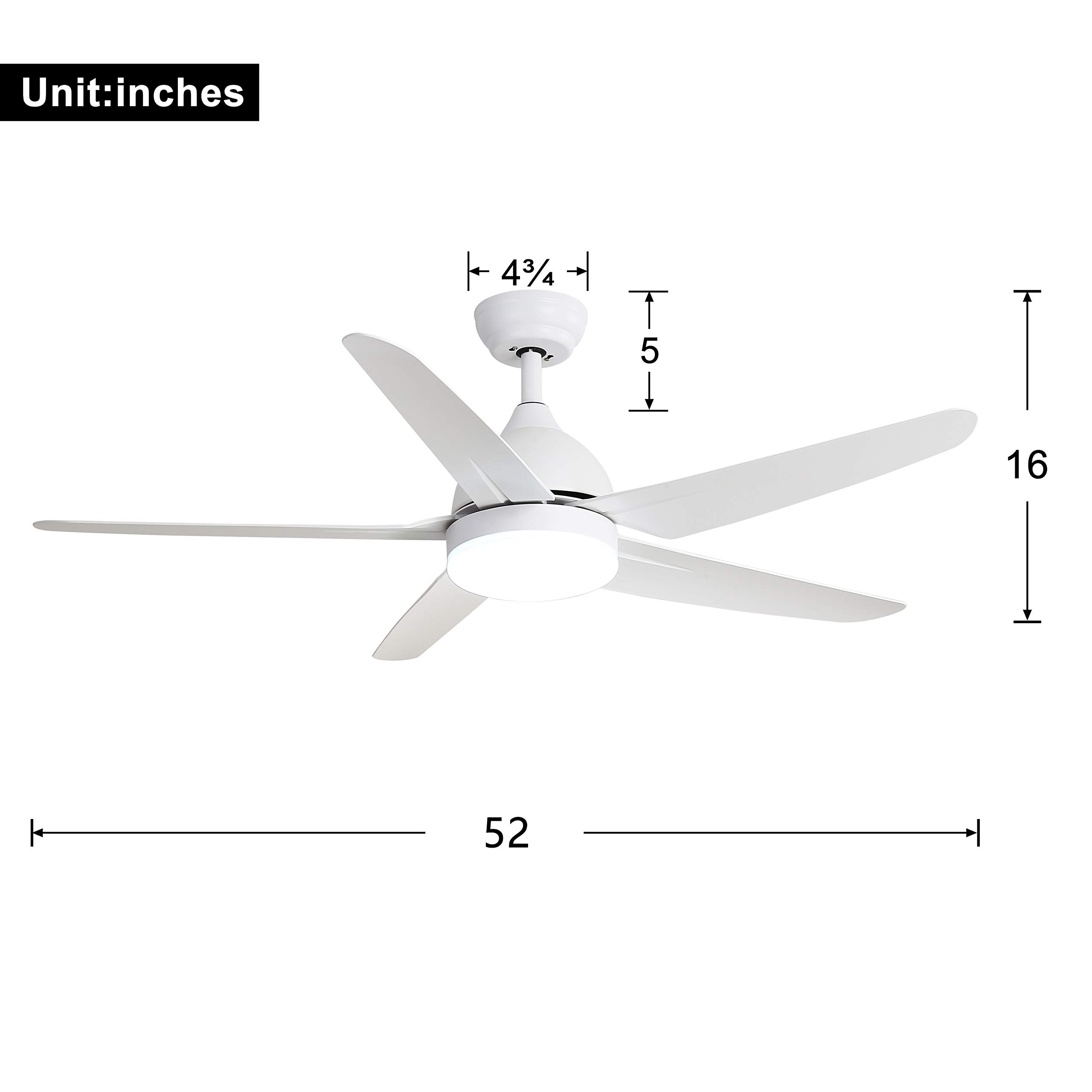 Indoor Ceiling Fan Light Fixtures FINXIN White Remote LED 52 Ceiling