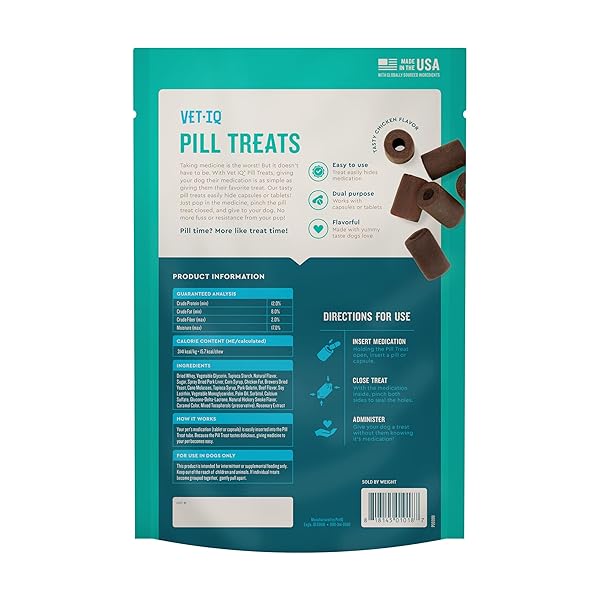 VETIQ PILL TREATS ADVANCED FORMULA FOR DOGS, CHICKEN FLAVOR SOFT CHEWS, MADE IN THE USA, 30 COUNT