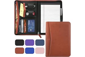 Gorbado Small Portfolio Organizer, A5 Zippered Business Portfolio, Junior Padfolio Folder Binder for Women & Men,5 x 8 Writing Pad Included, Brown