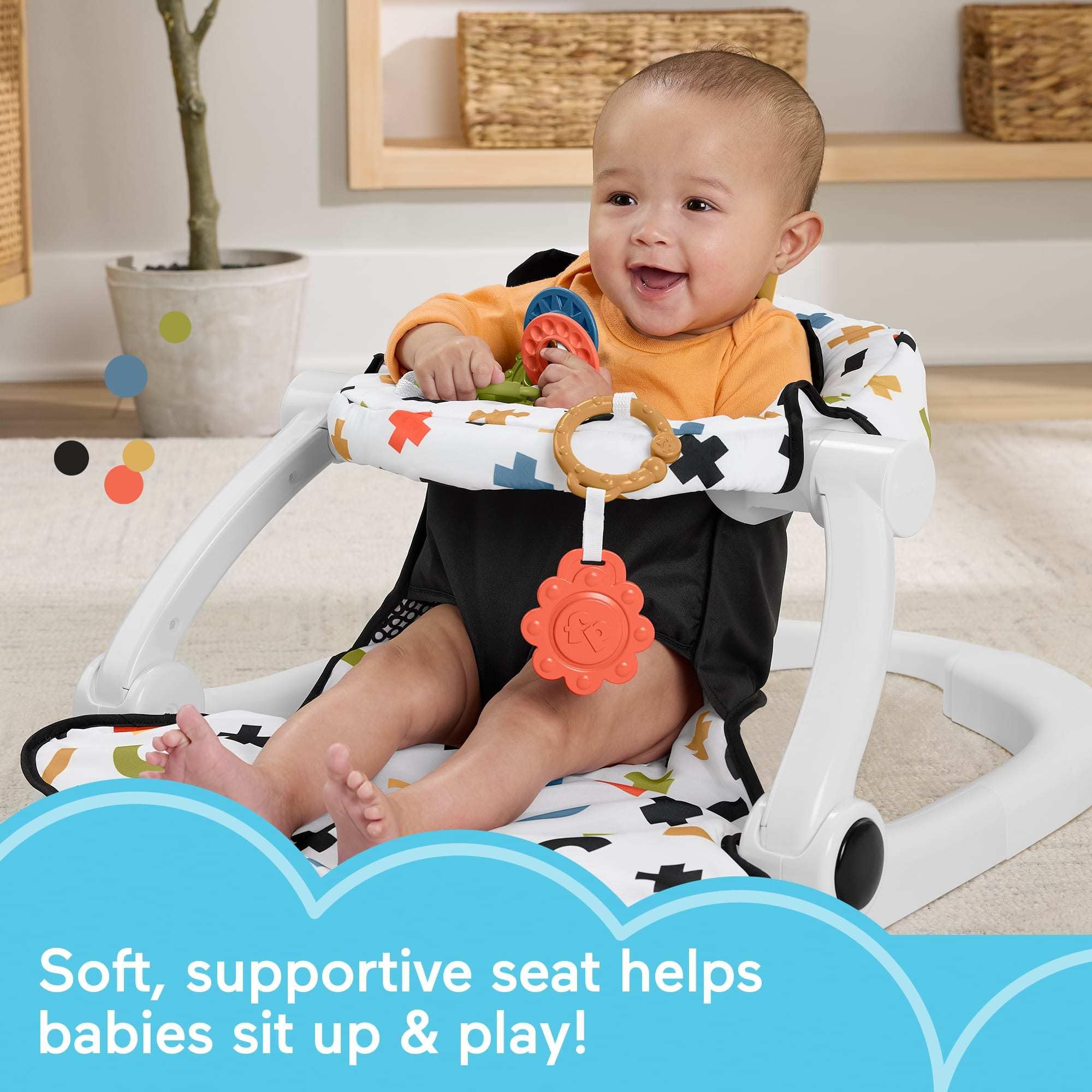 Fisher-Price Portable Baby Chair, Cute Cow Sit-Me-Up Floor Seat with BPA-Free Teether & Clacker Newborn Developmental Toys (Amazon Exclusive)