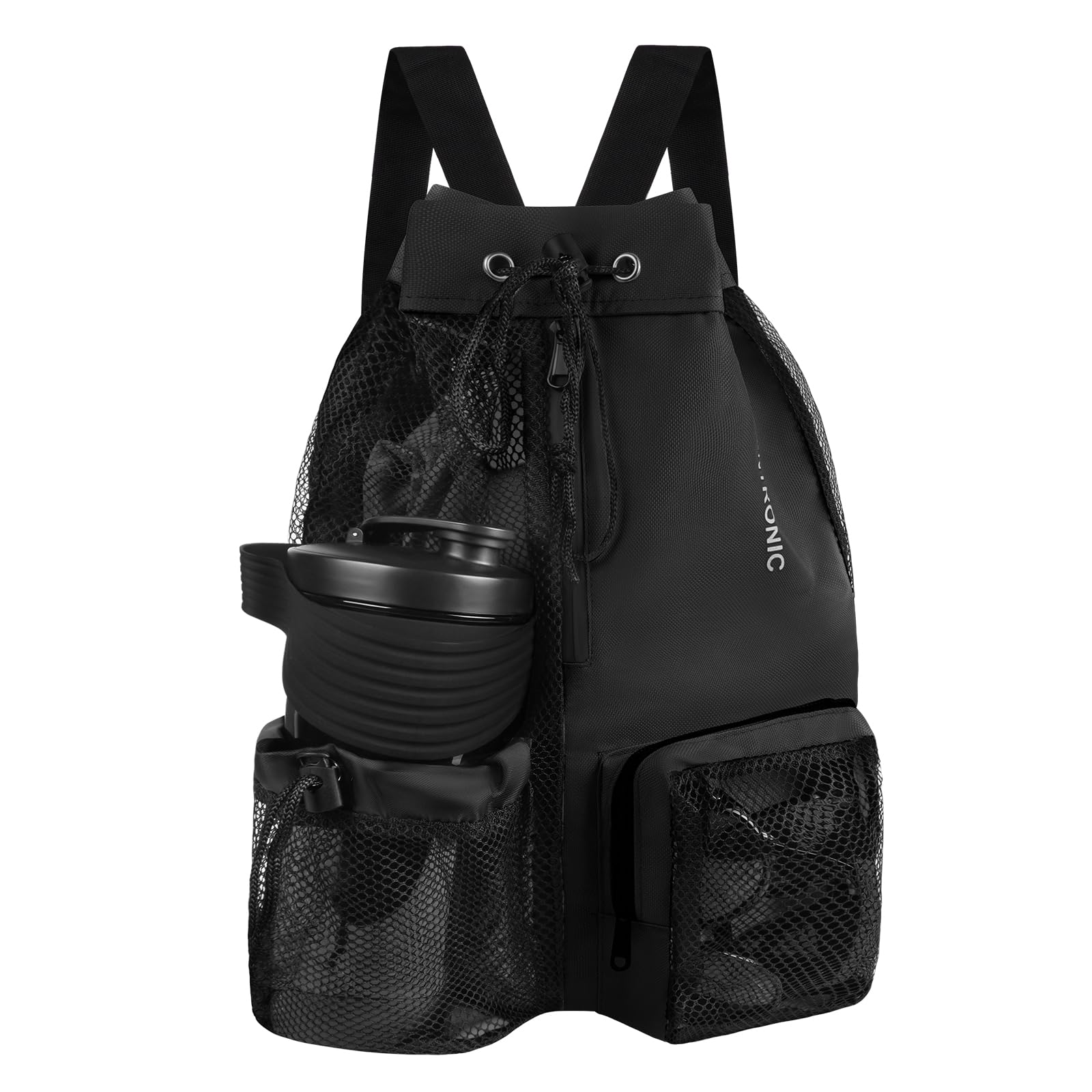 flintronic Swimming Bag, Waterproof Swim Bag Sport Gym Bag, Drawstring Mesh Bags, Large Swim String Backpack with Wet & Dry Compartment, Swimming Equipment Bag for Men Women Beach, Gym, Sport, Black