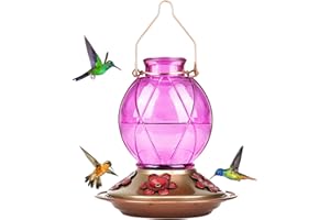 BOLITE Hummingbird Feeder, 18016P Glass Hummingbird Feeder for Outdoors, Netted Texture Ball Shape Bottle, 18 Ounces, Lavender